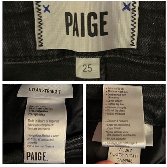 PAIGE Dylan Straight Undone Jeans Frayed cuffs Ankle Skinny Faded Black Denim 25 - Picture 10 of 10